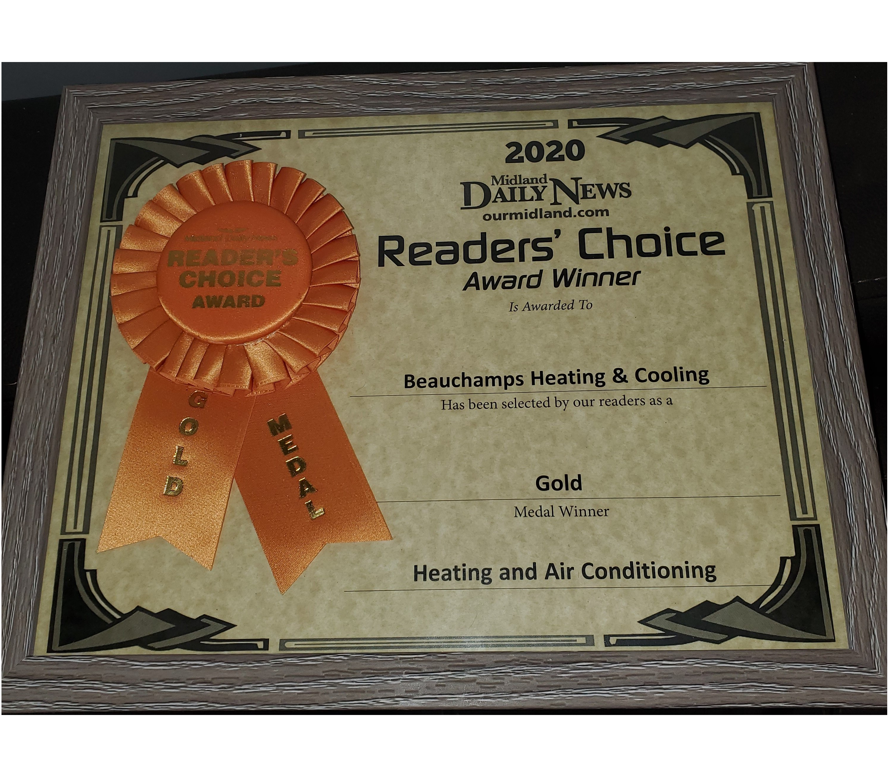 2020 - Gold - Reader's Choice Award for Heating and Air Conditioning